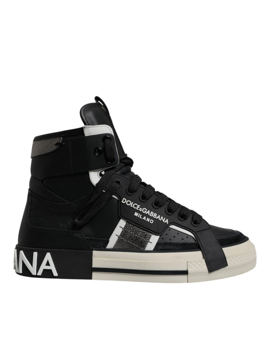 Zapatillas altas de cuero negro y plateado