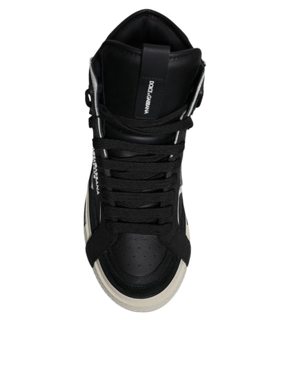 Zapatillas altas de cuero negro y plateado