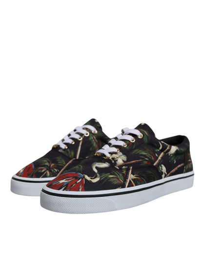 Zapatillas bajas negras con estampado tropical