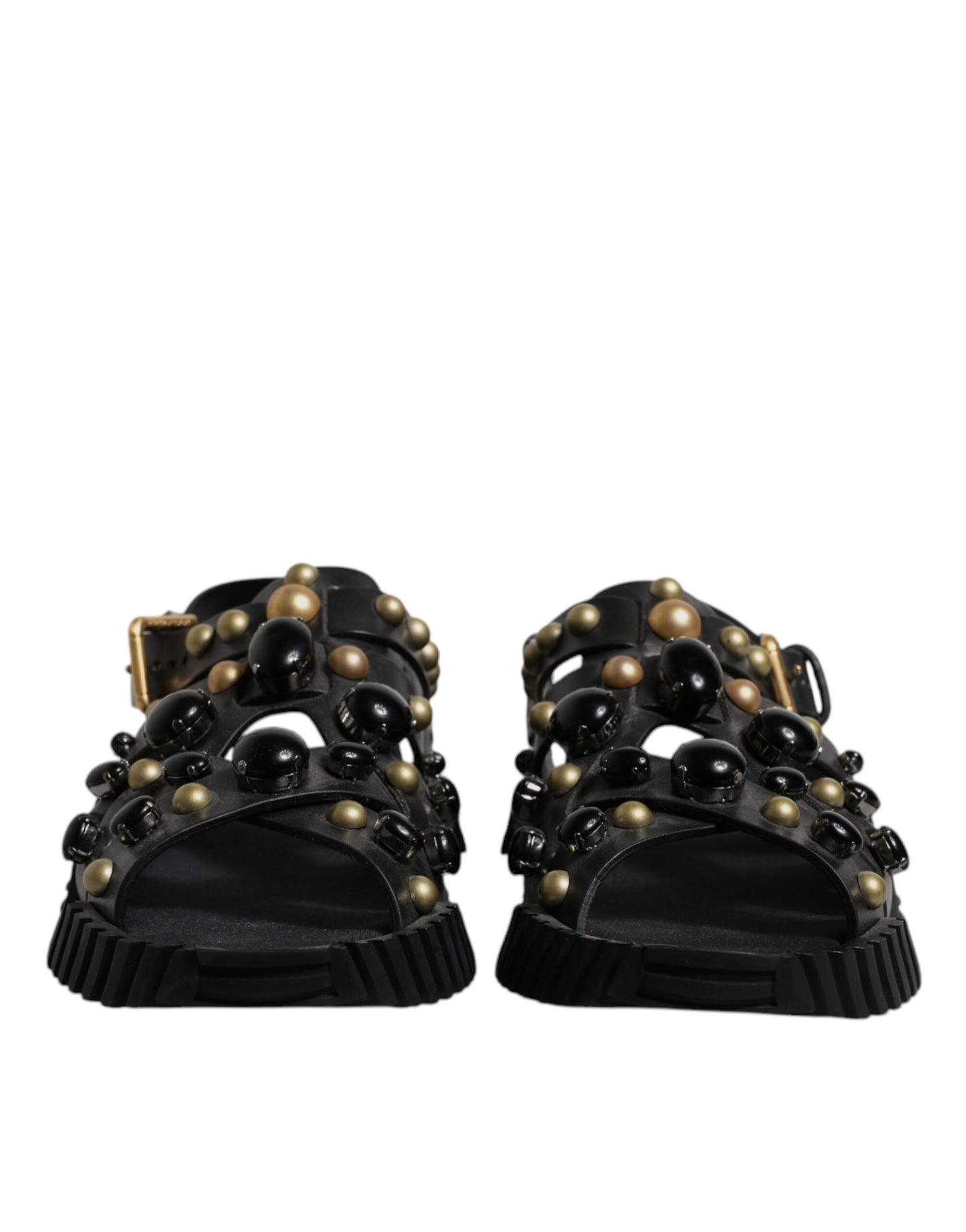 Sandalias de cuero negro con tachuelas