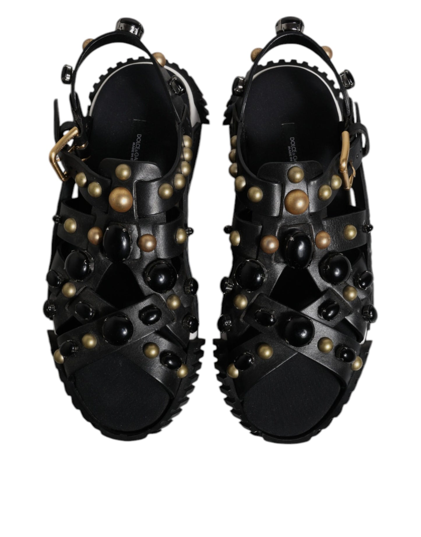 Sandalias de cuero negro con tachuelas