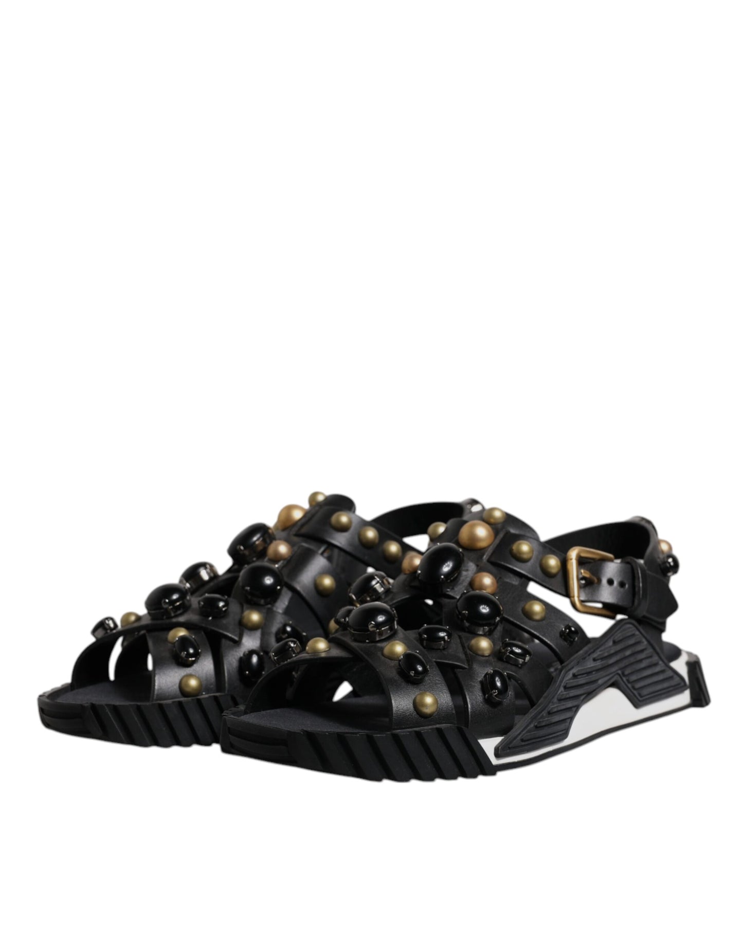 Sandalias de cuero negro con tachuelas