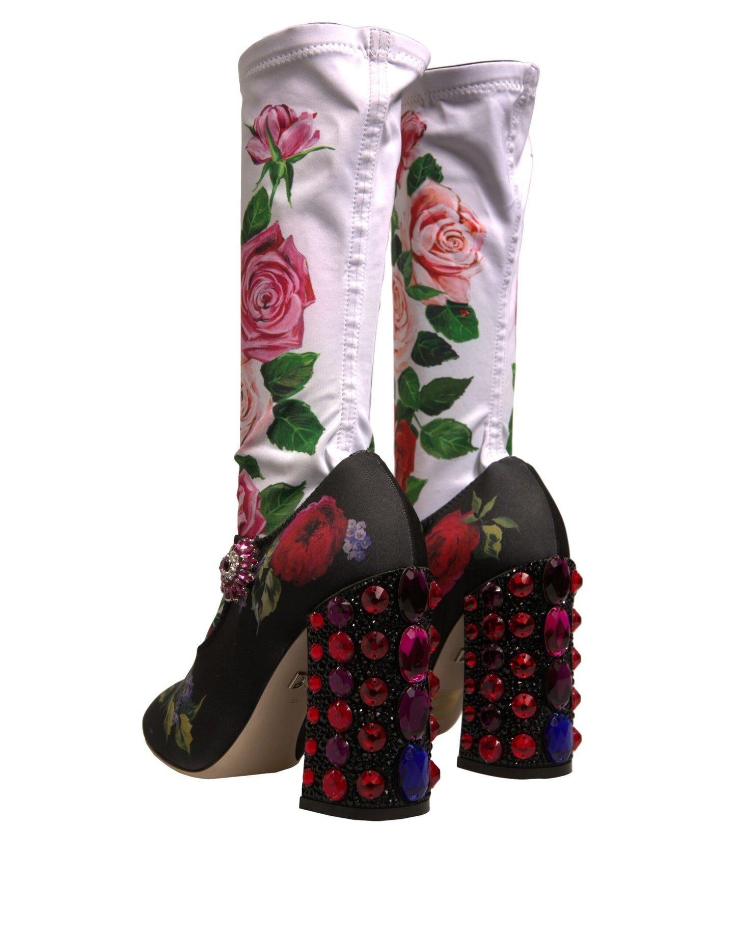 Calcetines negros con flores y botas de cristal, zapatos de jersey