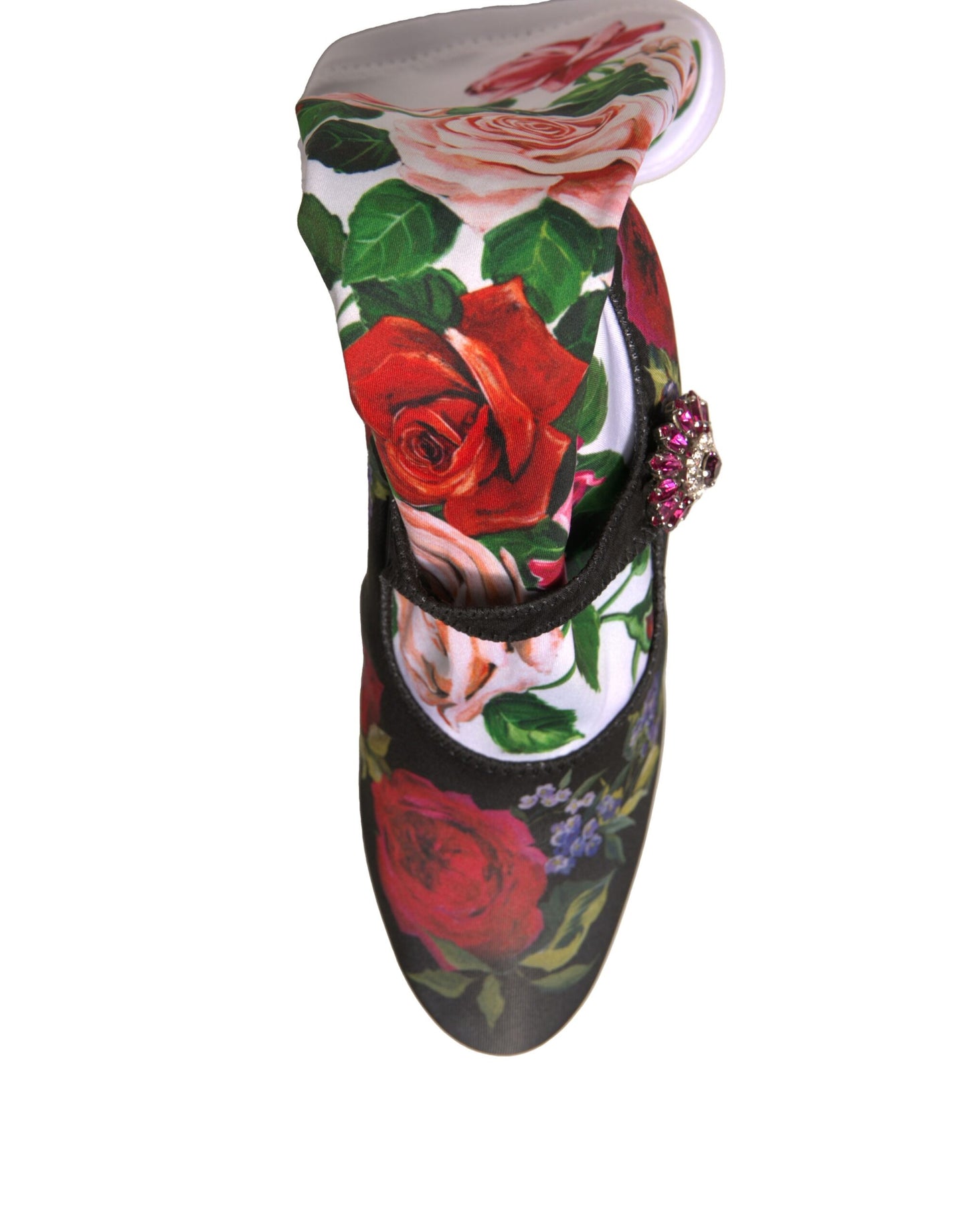 Calcetines negros con flores y botas de cristal, zapatos de jersey
