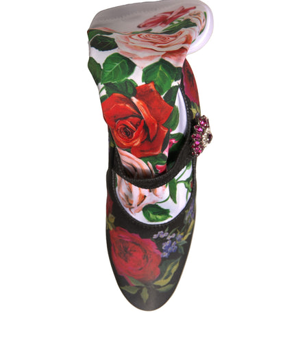 Calcetines negros con flores y botas de cristal, zapatos de jersey