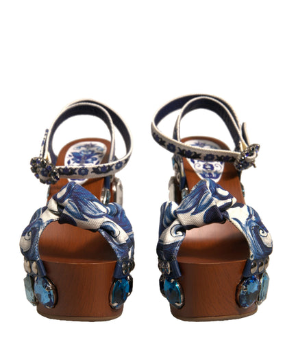 Sandalias de cuña con adornos de mayólica multicolor