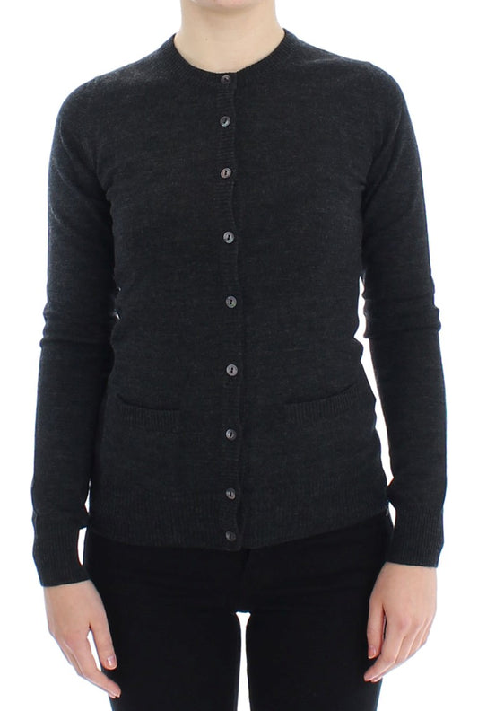 Elegante suéter tipo cárdigan de lana gris