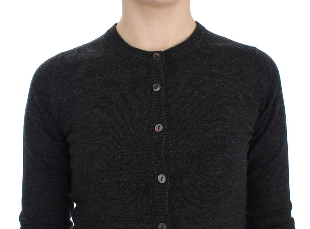 Elegante suéter tipo cárdigan de lana gris