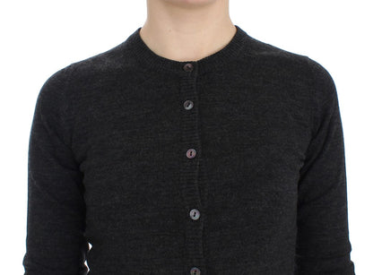 Elegante suéter tipo cárdigan de lana gris