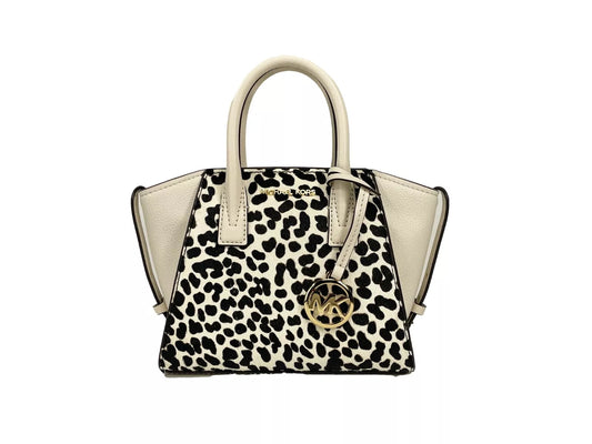 Bolso bandolera Avril XS color crema con estampado de guepardo
