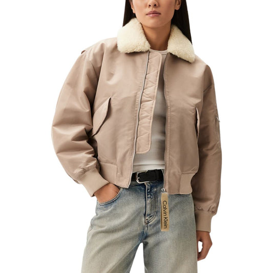 Chaquetas y abrigos de poliéster beige