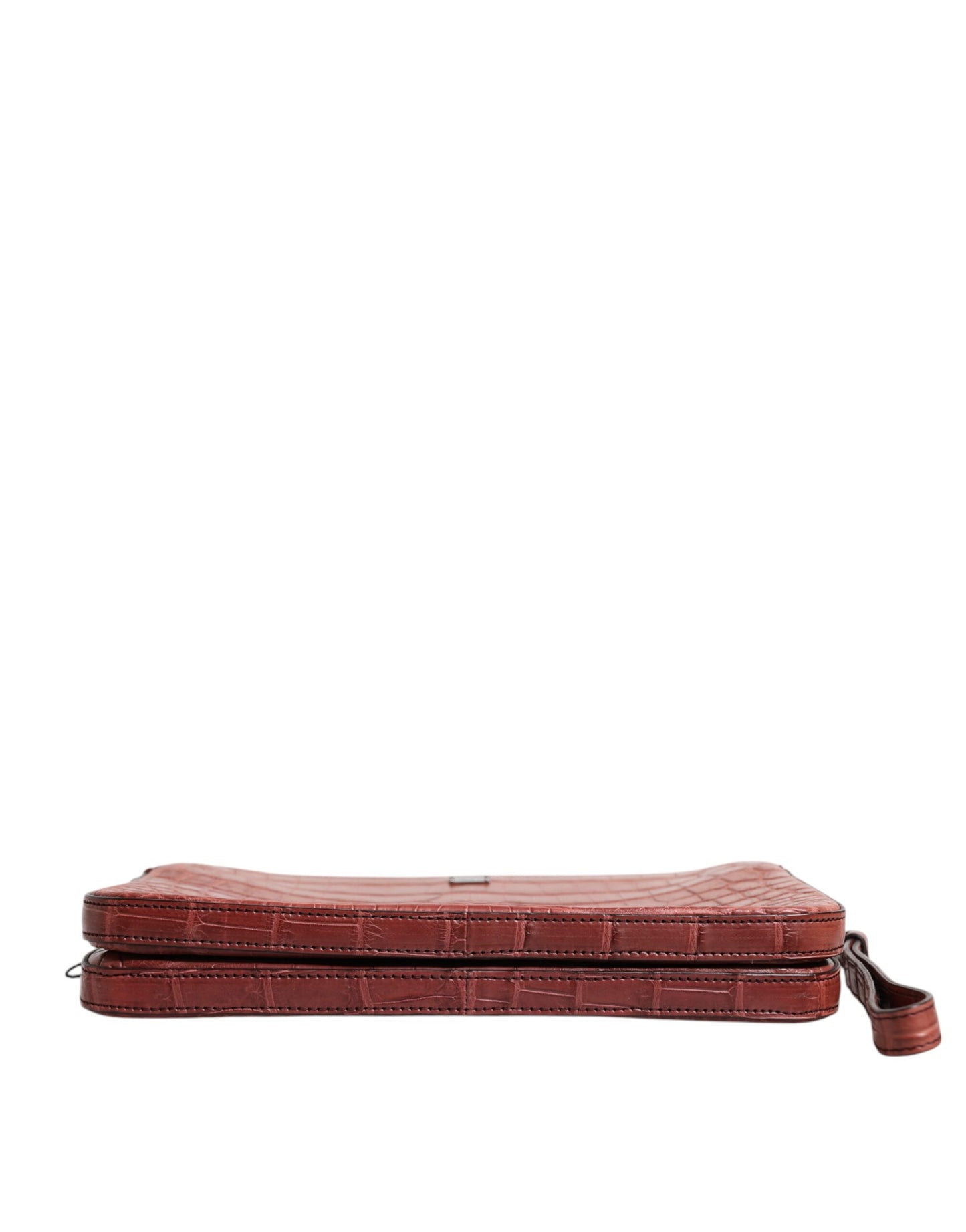 Bolso maletín para hombre de piel de cocodrilo burdeos con placa del logotipo