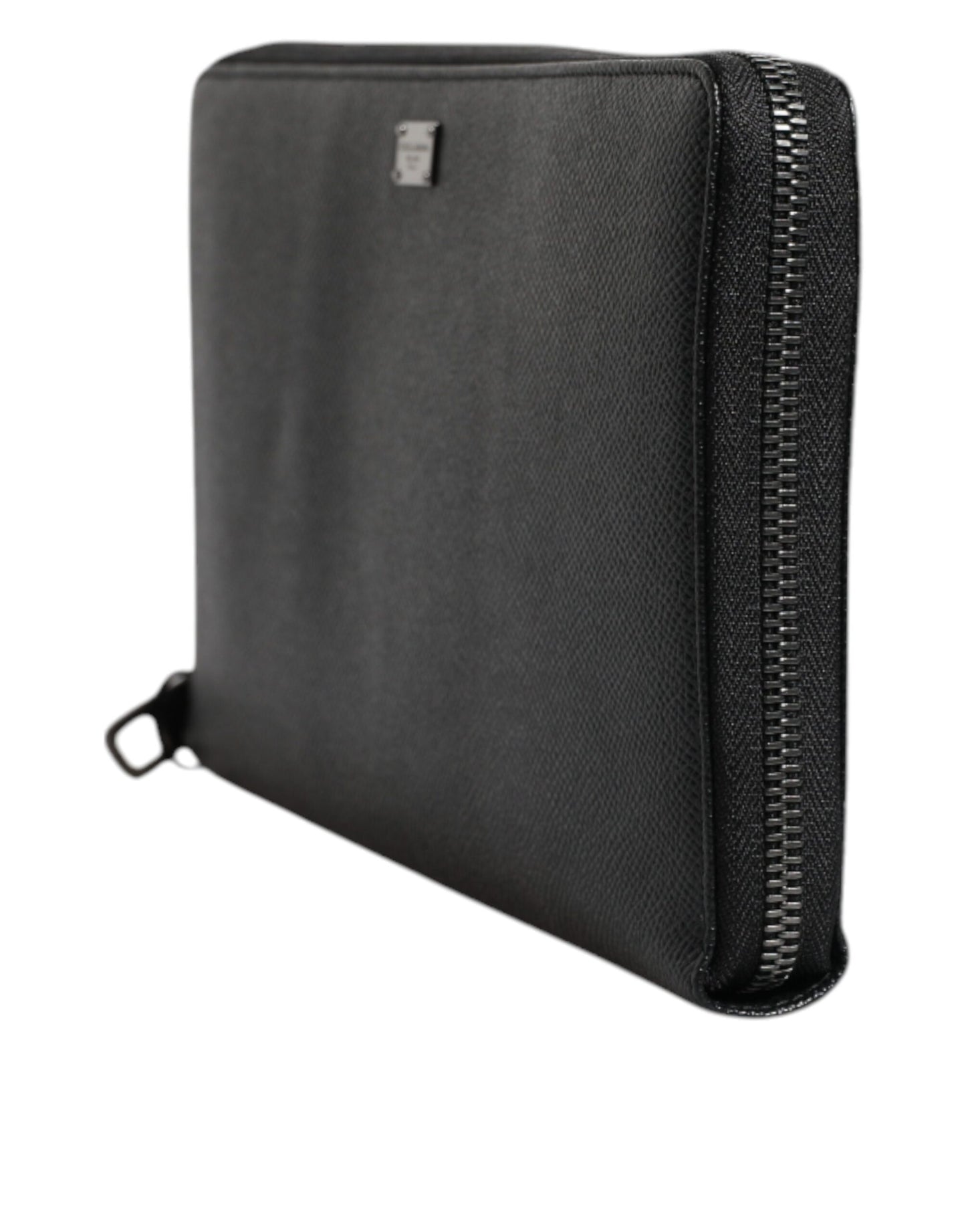 Cartera continental de piel de becerro negra con cremallera y logotipo