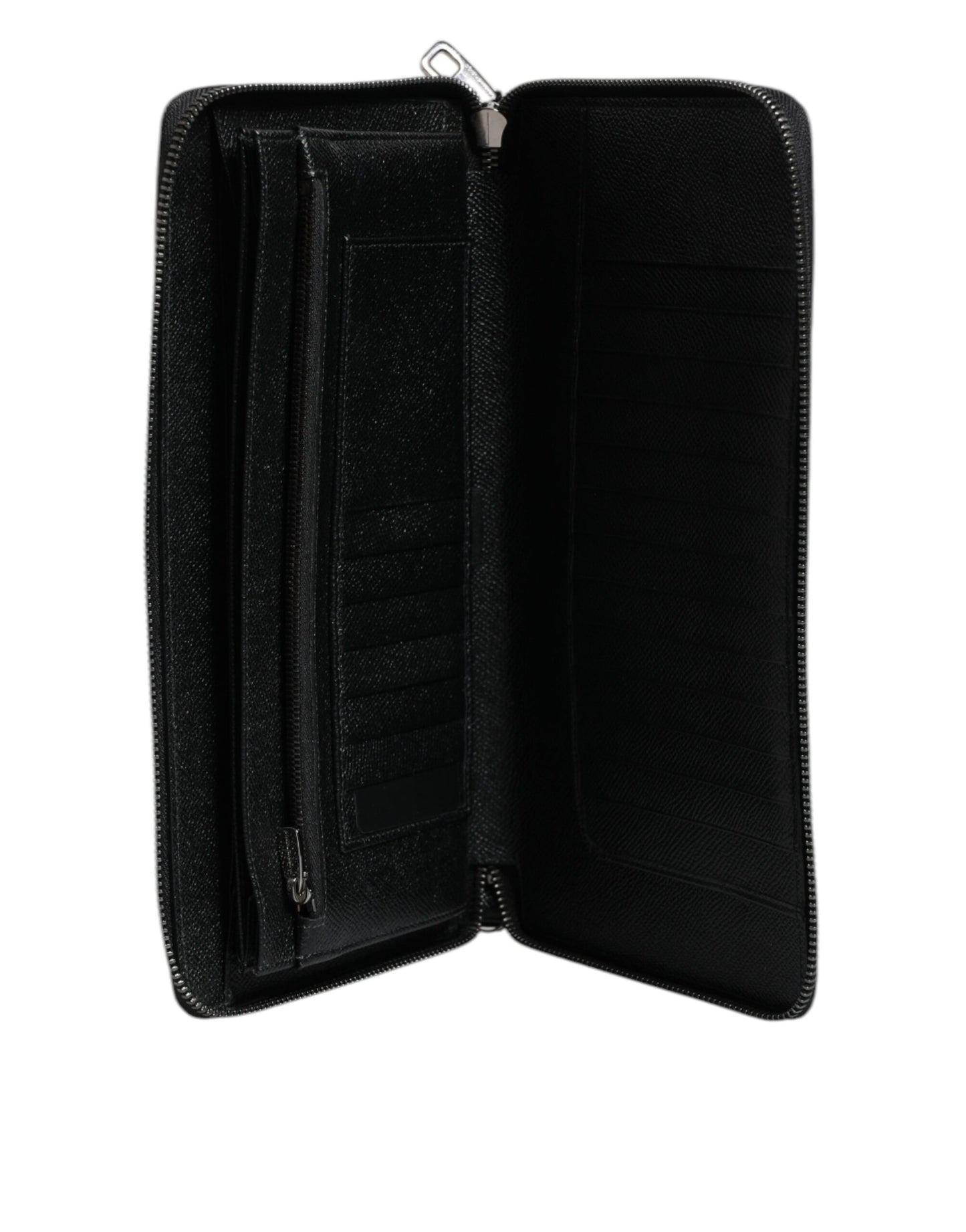 Cartera continental de piel de becerro negra con cremallera y logotipo
