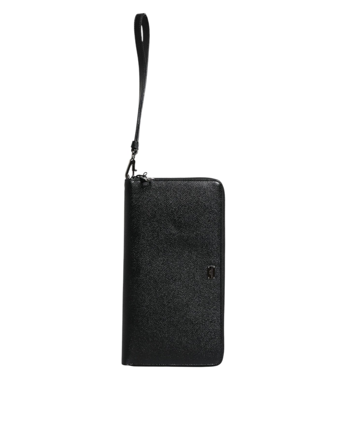 Cartera continental de piel de becerro negra con cremallera y logotipo