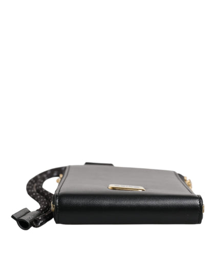 Cartera para tarjetas y monedas con correa para el cuello y placa con logotipo de cuero negro