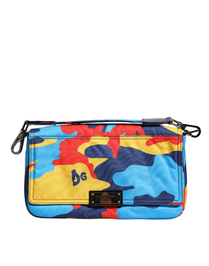 Bolso bandolera de nailon con estampado de camuflaje multicolor