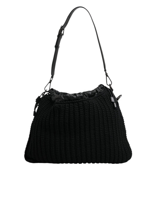 Bolso de hombro de piel de punto de cachemira negra