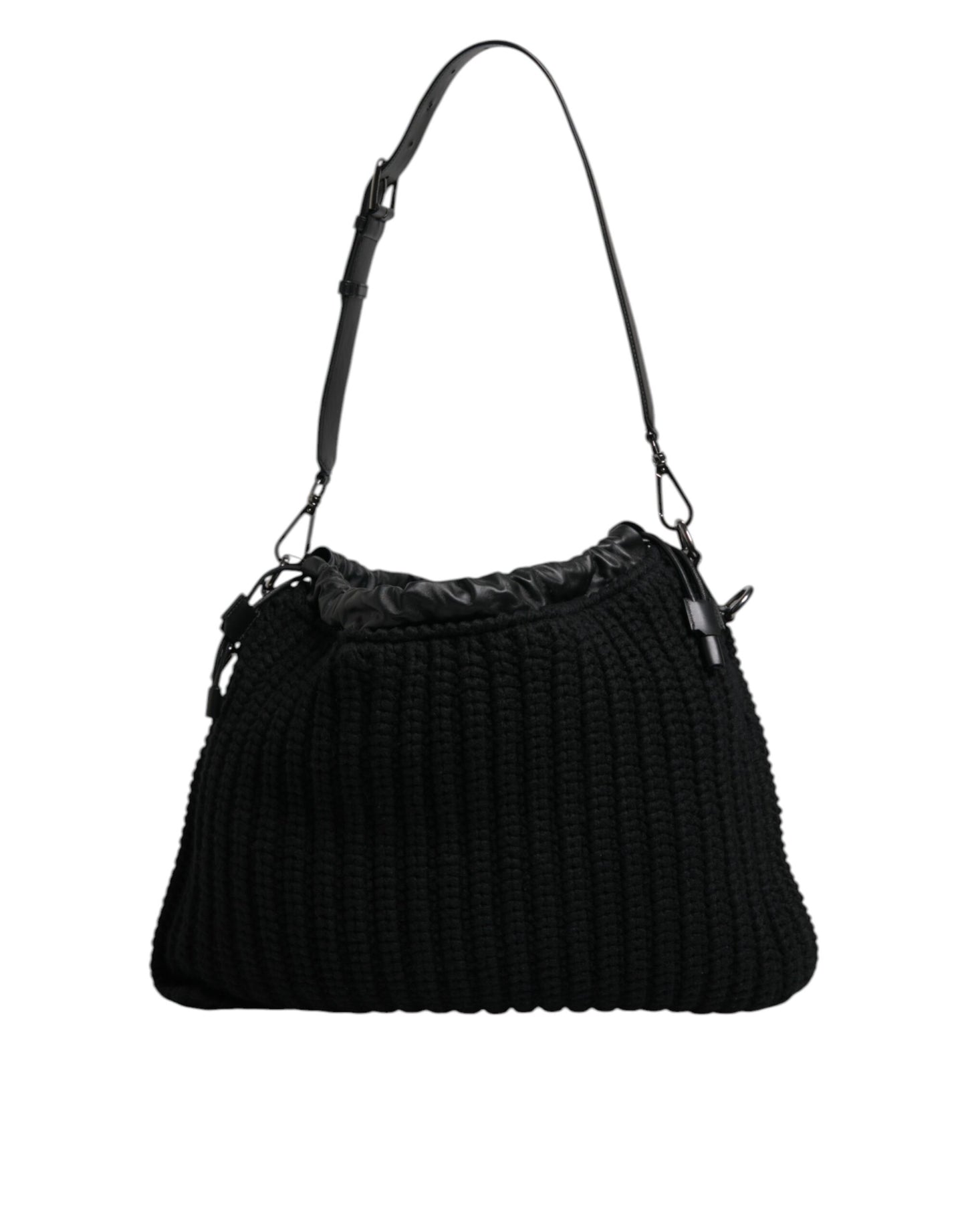 Bolso de hombro de piel de punto de cachemira negra