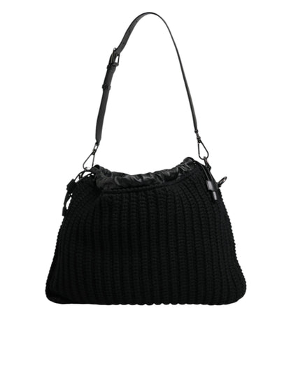 Bolso de hombro de piel de punto de cachemira negra