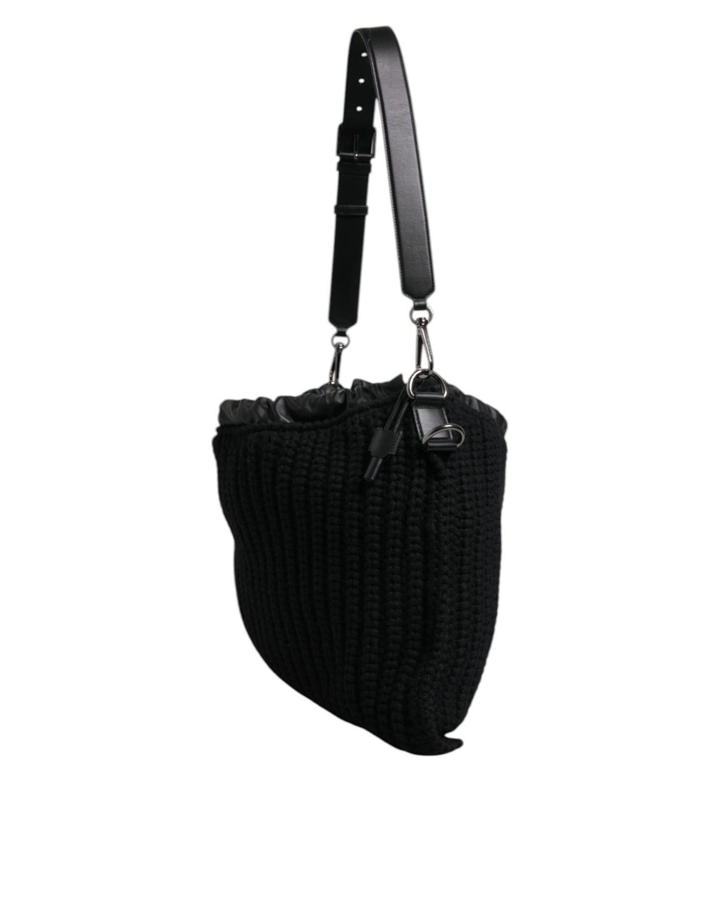 Bolso de hombro de piel de punto de cachemira negra