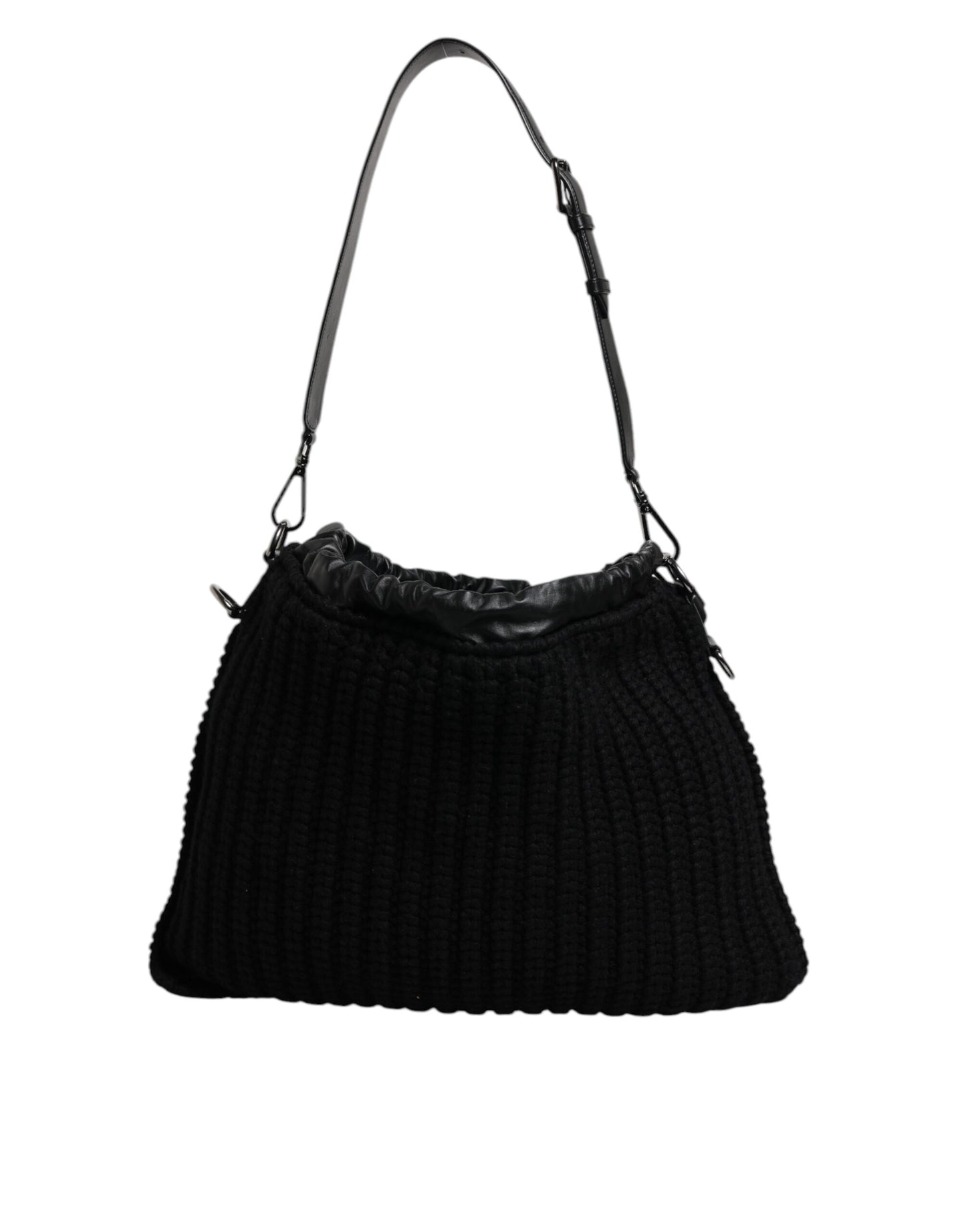 Bolso de hombro de piel de punto de cachemira negra