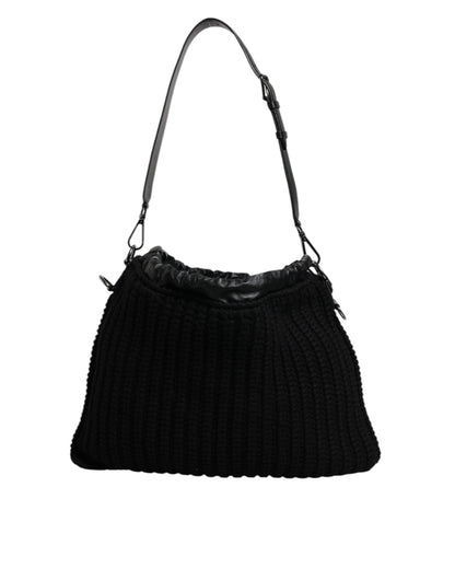 Bolso de hombro de piel de punto de cachemira negra