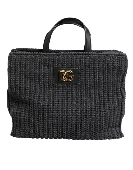 Bolso grande de hombro de punto de crochet negro con logotipo de DG