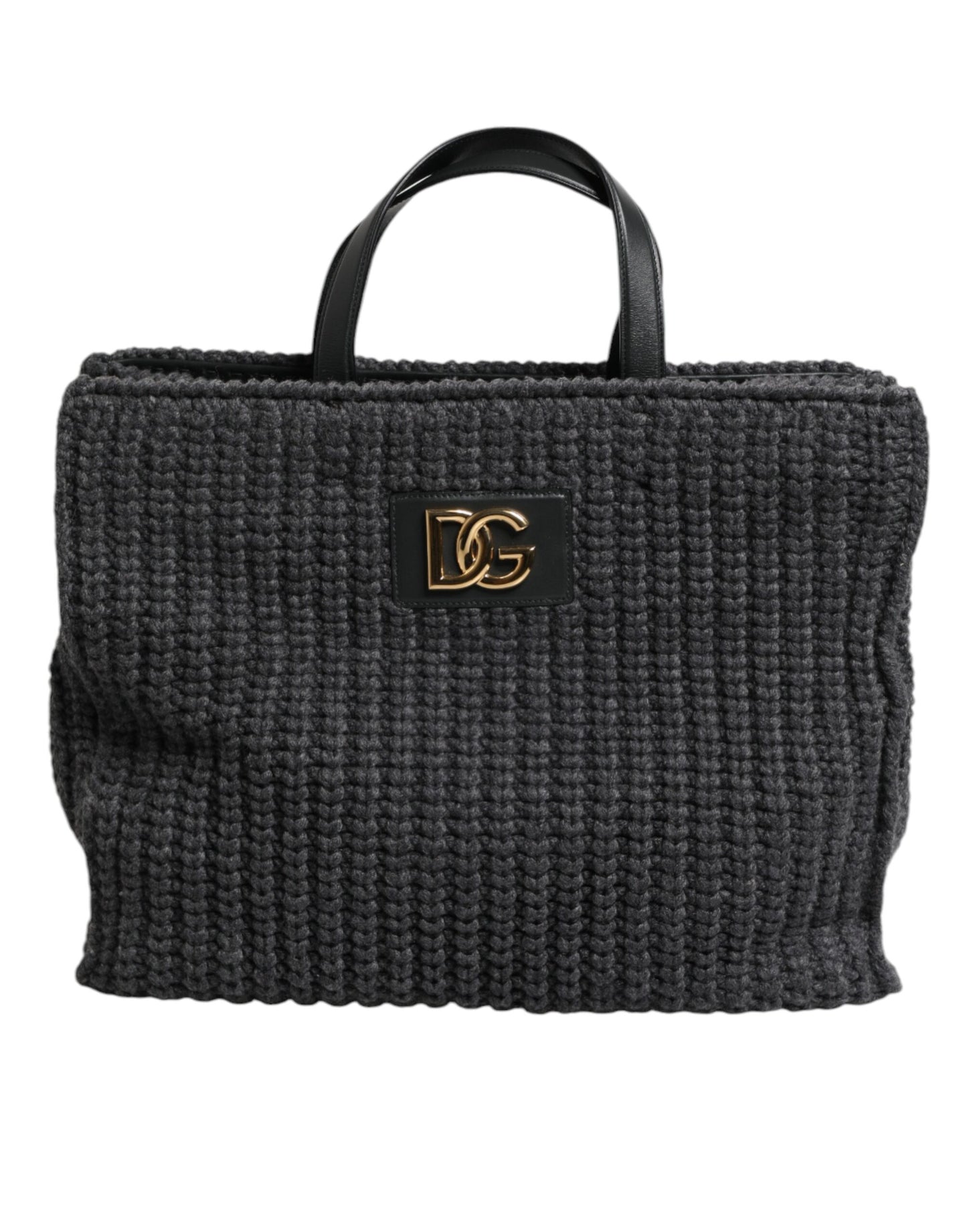 Bolso grande de hombro de punto de crochet negro con logotipo de DG