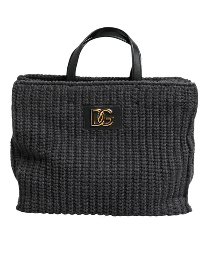 Bolso grande de hombro de punto de crochet negro con logotipo de DG