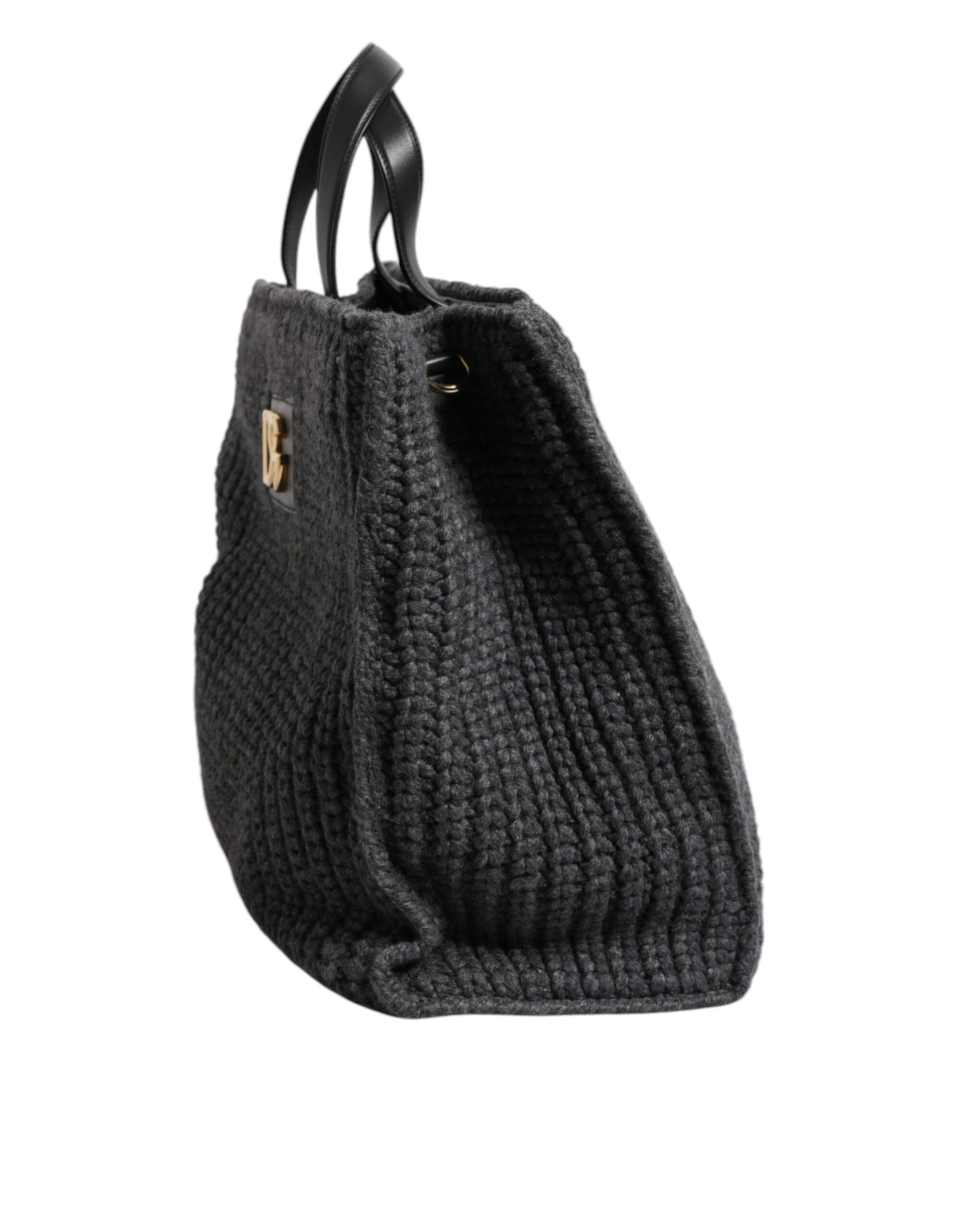 Bolso grande de hombro de punto de crochet negro con logotipo de DG