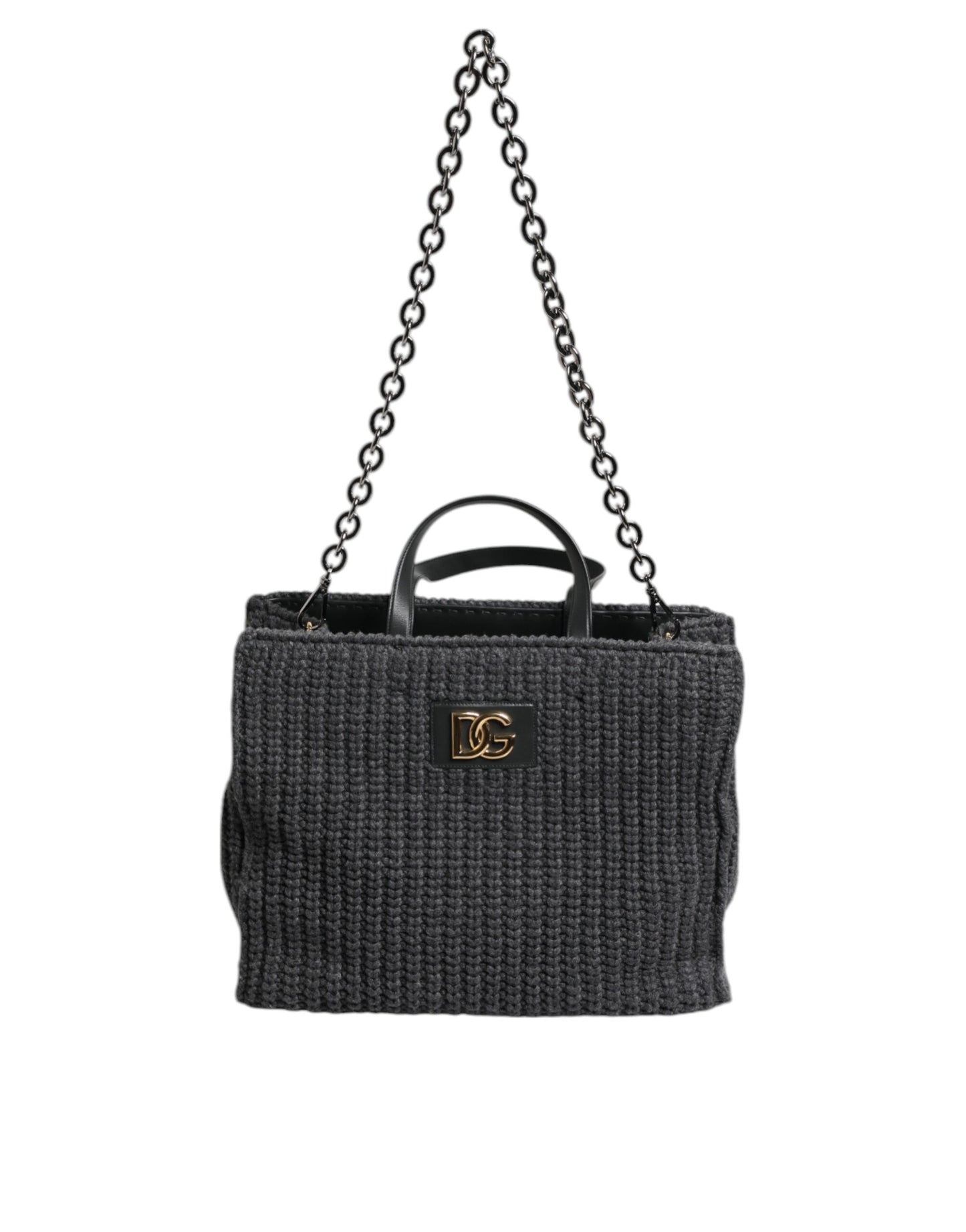 Bolso grande de hombro de punto de crochet negro con logotipo de DG