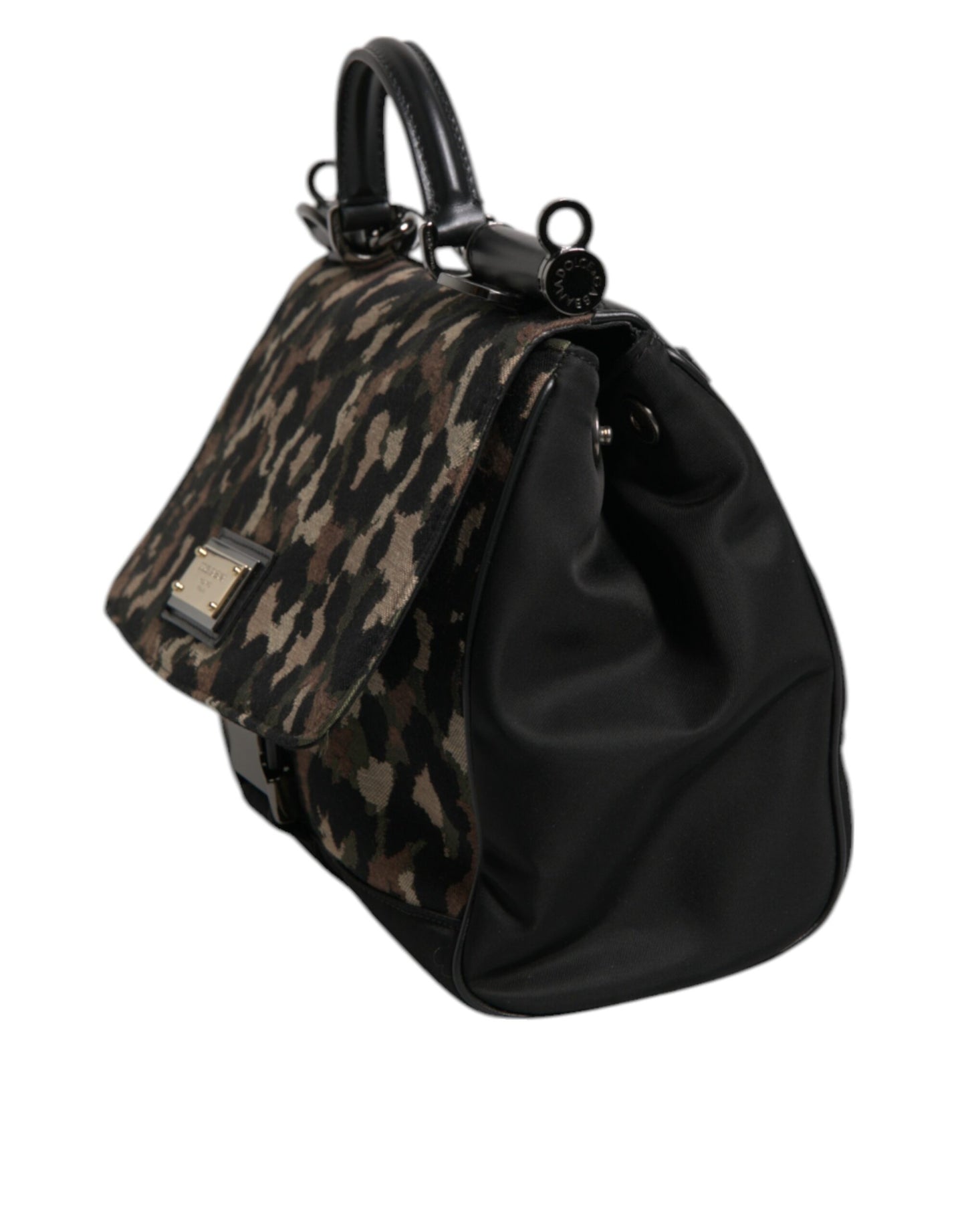Bolso tote Sicily de nailon lacado con estampado de leopardo marrón