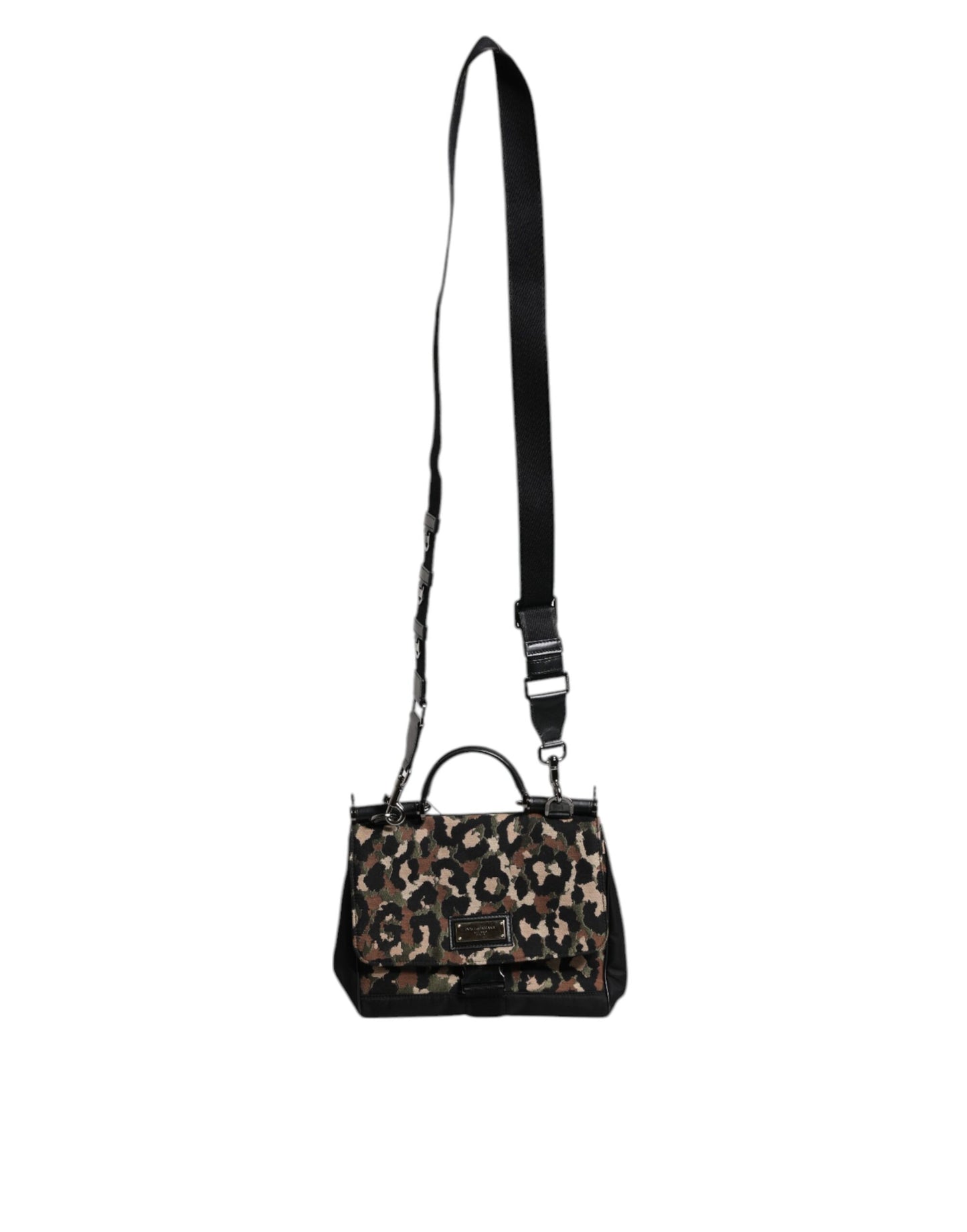 Bolso tote Sicily de nailon lacado con estampado de leopardo marrón