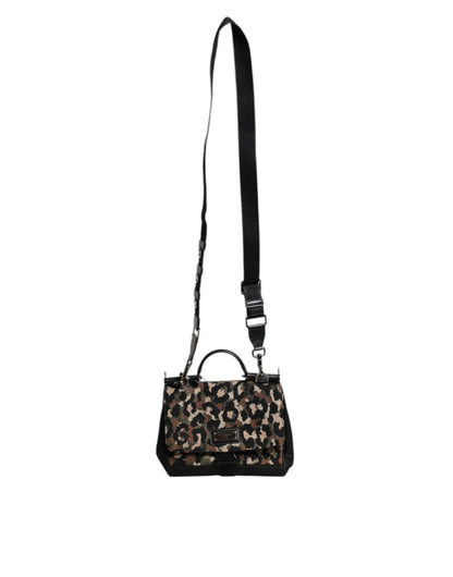 Bolso tote Sicily de nailon lacado con estampado de leopardo marrón