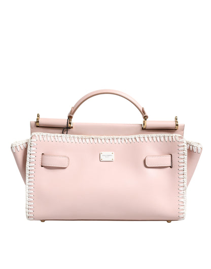 Bolso bandolera de piel suave con placa de logotipo en rosa claro