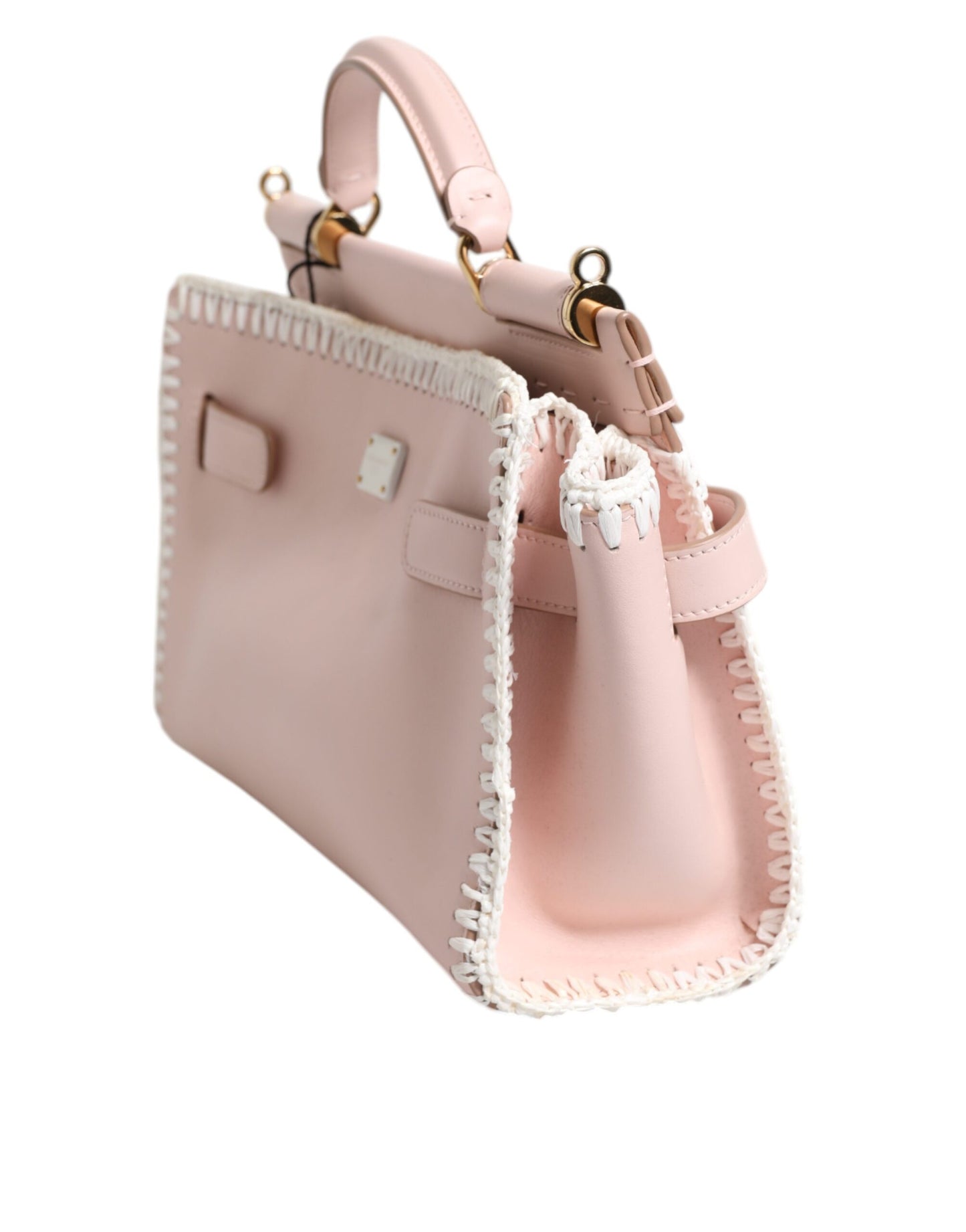 Bolso bandolera de piel suave con placa de logotipo en rosa claro