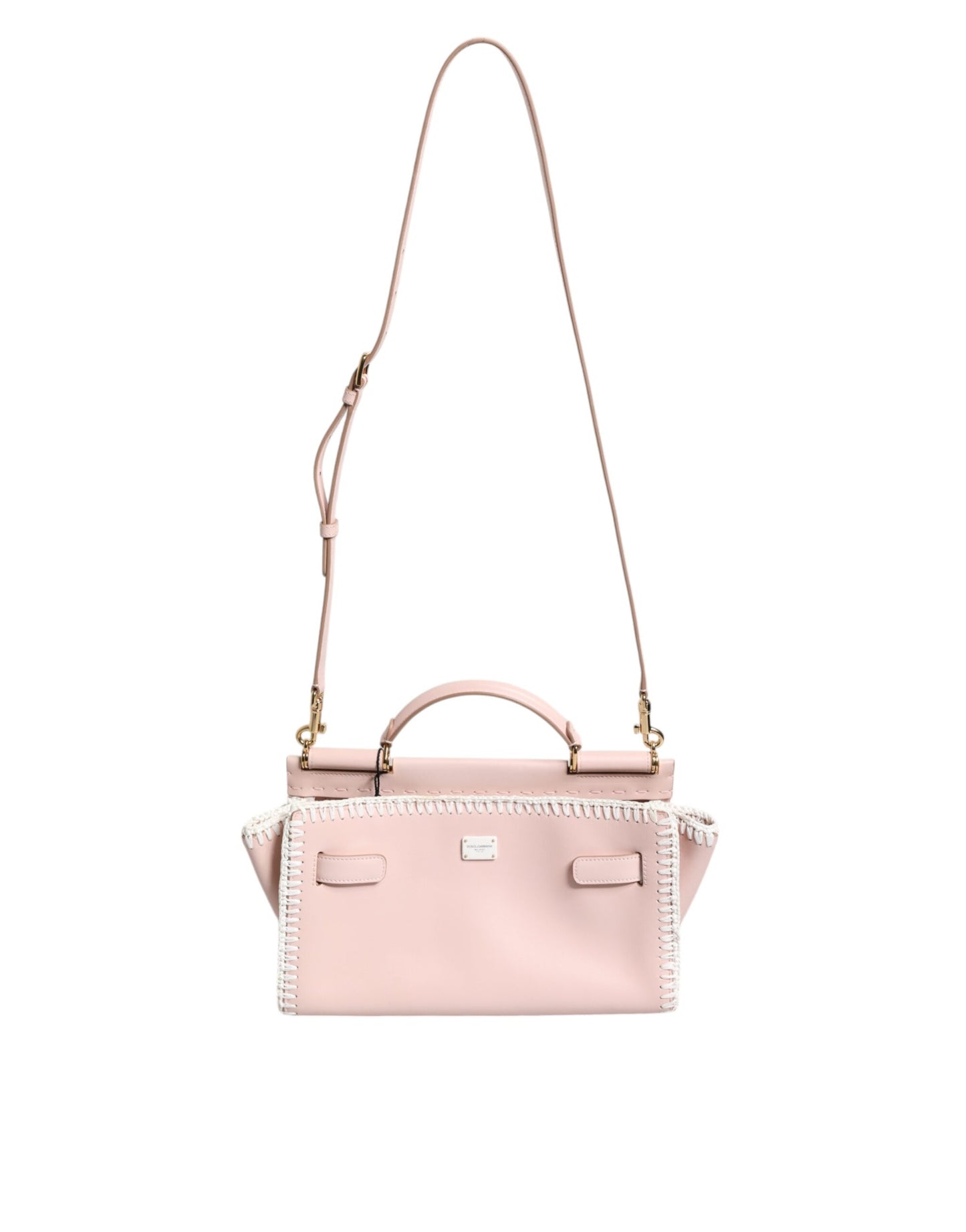 Bolso bandolera de piel suave con placa de logotipo en rosa claro