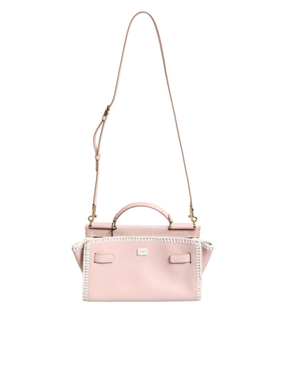 Bolso bandolera de piel suave con placa de logotipo en rosa claro
