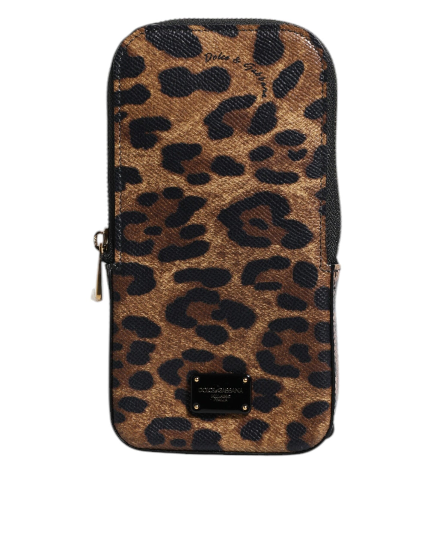 Cartera Dauphine de piel con estampado de leopardo marrón y cremallera alrededor
