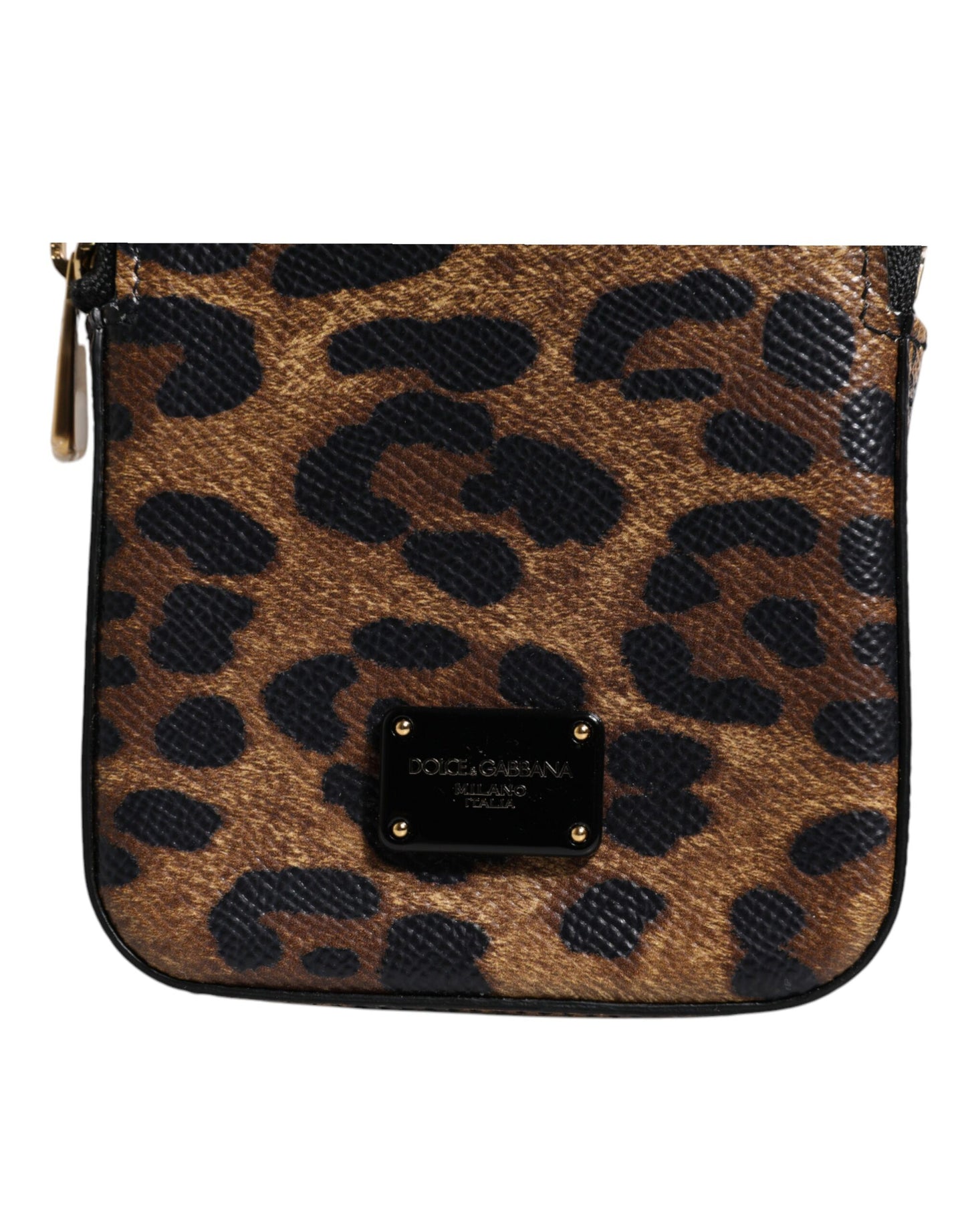 Cartera Dauphine de piel con estampado de leopardo marrón y cremallera alrededor