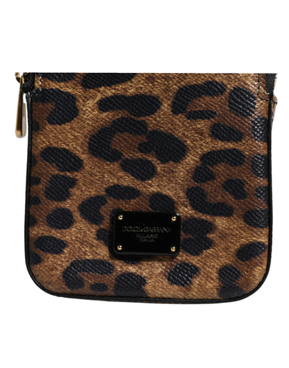 Cartera Dauphine de piel con estampado de leopardo marrón y cremallera alrededor