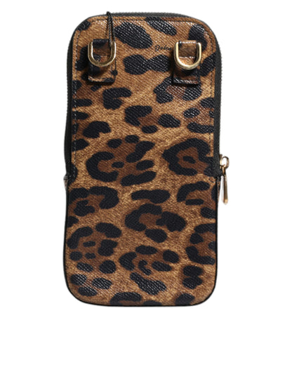 Cartera Dauphine de piel con estampado de leopardo marrón y cremallera alrededor