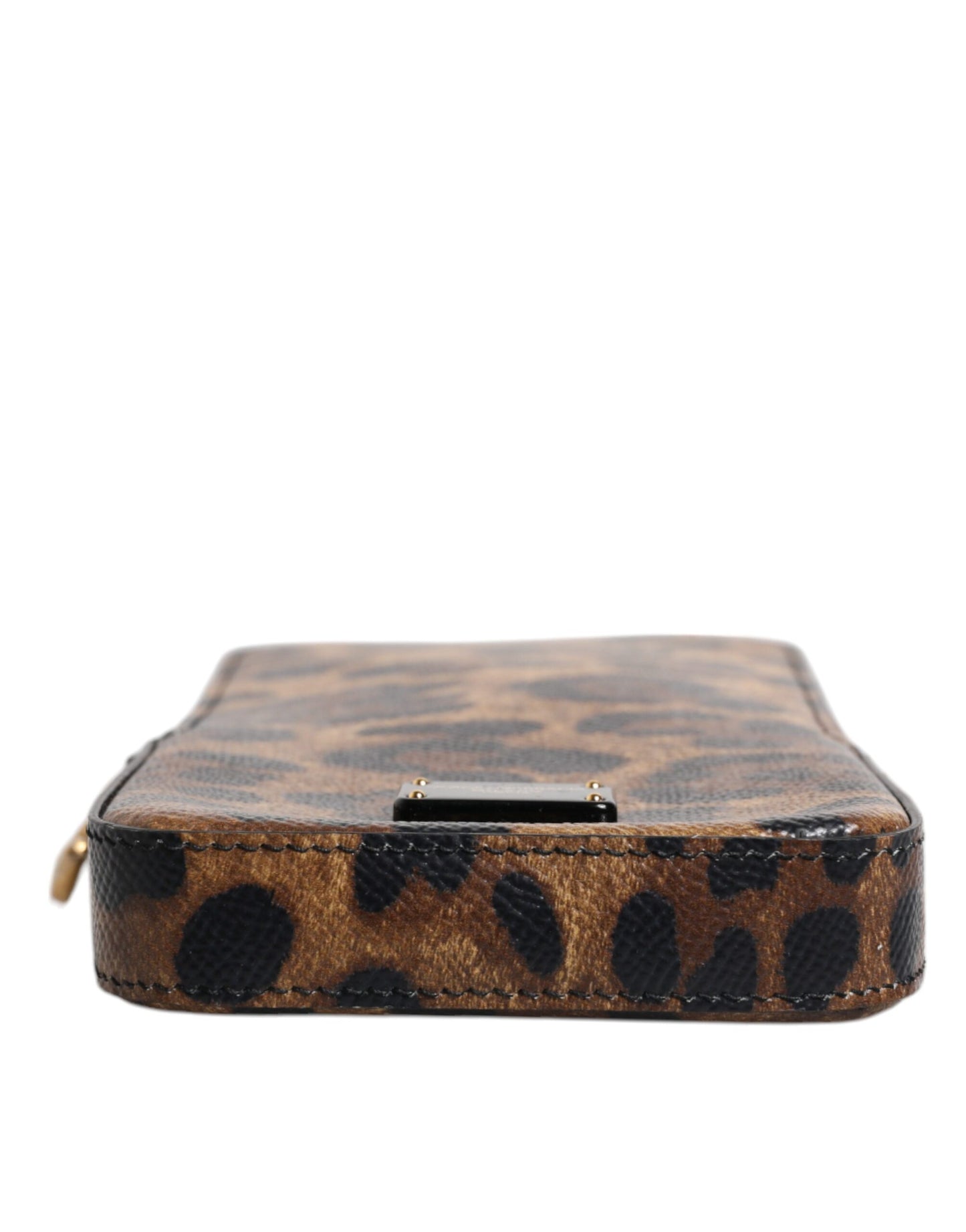 Cartera Dauphine de piel con estampado de leopardo marrón y cremallera alrededor