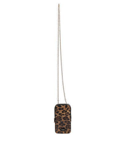 Cartera Dauphine de piel con estampado de leopardo marrón y cremallera alrededor