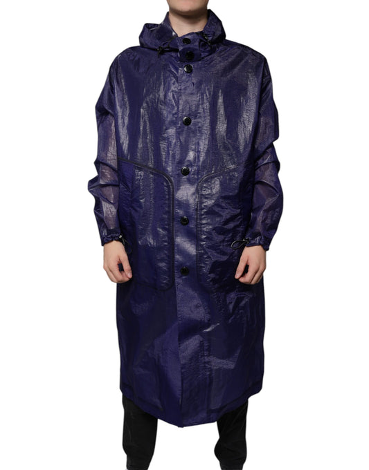 Chaqueta impermeable con capucha de algodón azul oscuro para hombre