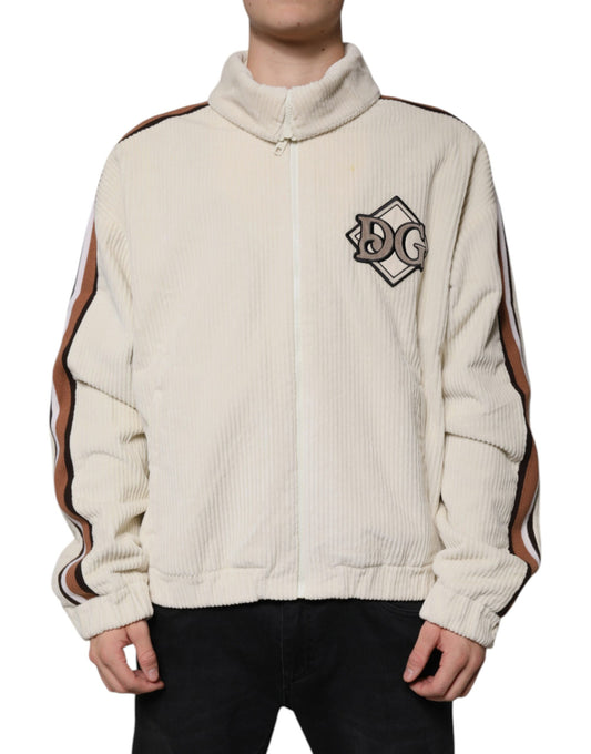 Chaqueta de pana de algodón con cremallera completa y aplique de logotipo beige