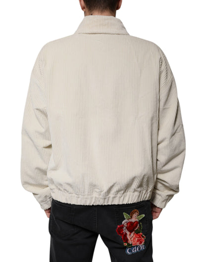 Chaqueta de pana de algodón con cremallera completa y aplique de logotipo beige