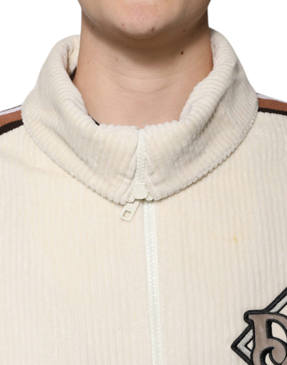 Chaqueta de pana de algodón con cremallera completa y aplique de logotipo beige