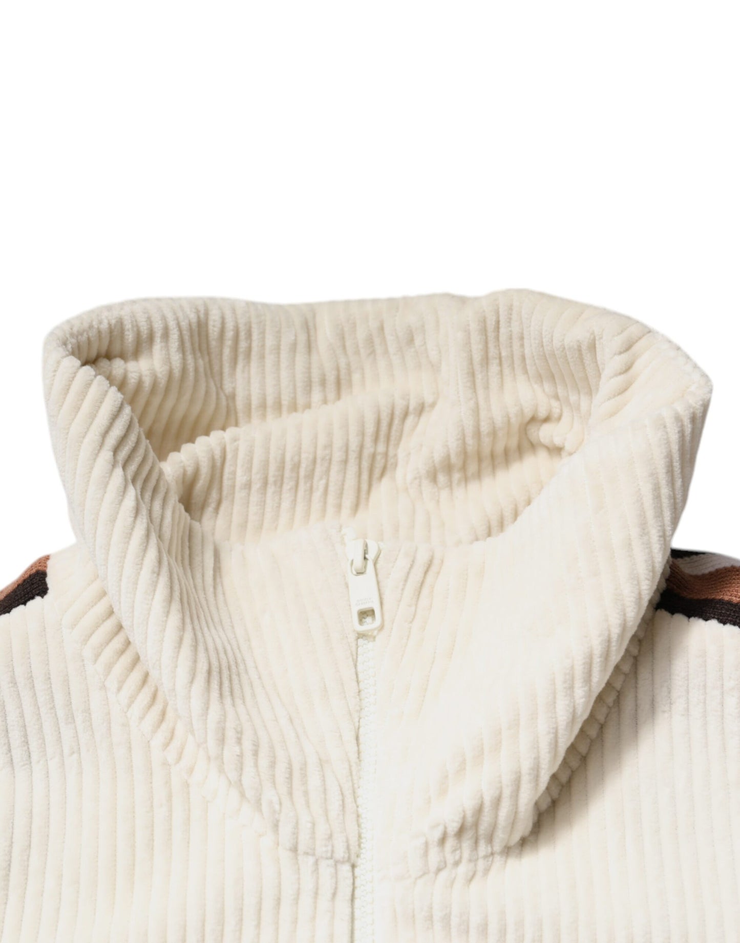 Chaqueta de pana de algodón con cremallera completa y aplique de logotipo beige